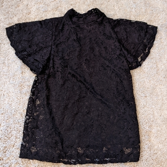 𝅺DESIGN Lab Black Lace Top with Flutter Sleeves Medium Beautiful!!!!!! - Picture 1 of 9